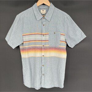 Vans Men's Short Sleeve Striped Button-Up Shirt M Blue Linen Blend Skater Skate